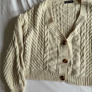 SHEIN Cream Cable Knit Cardigan Sweater